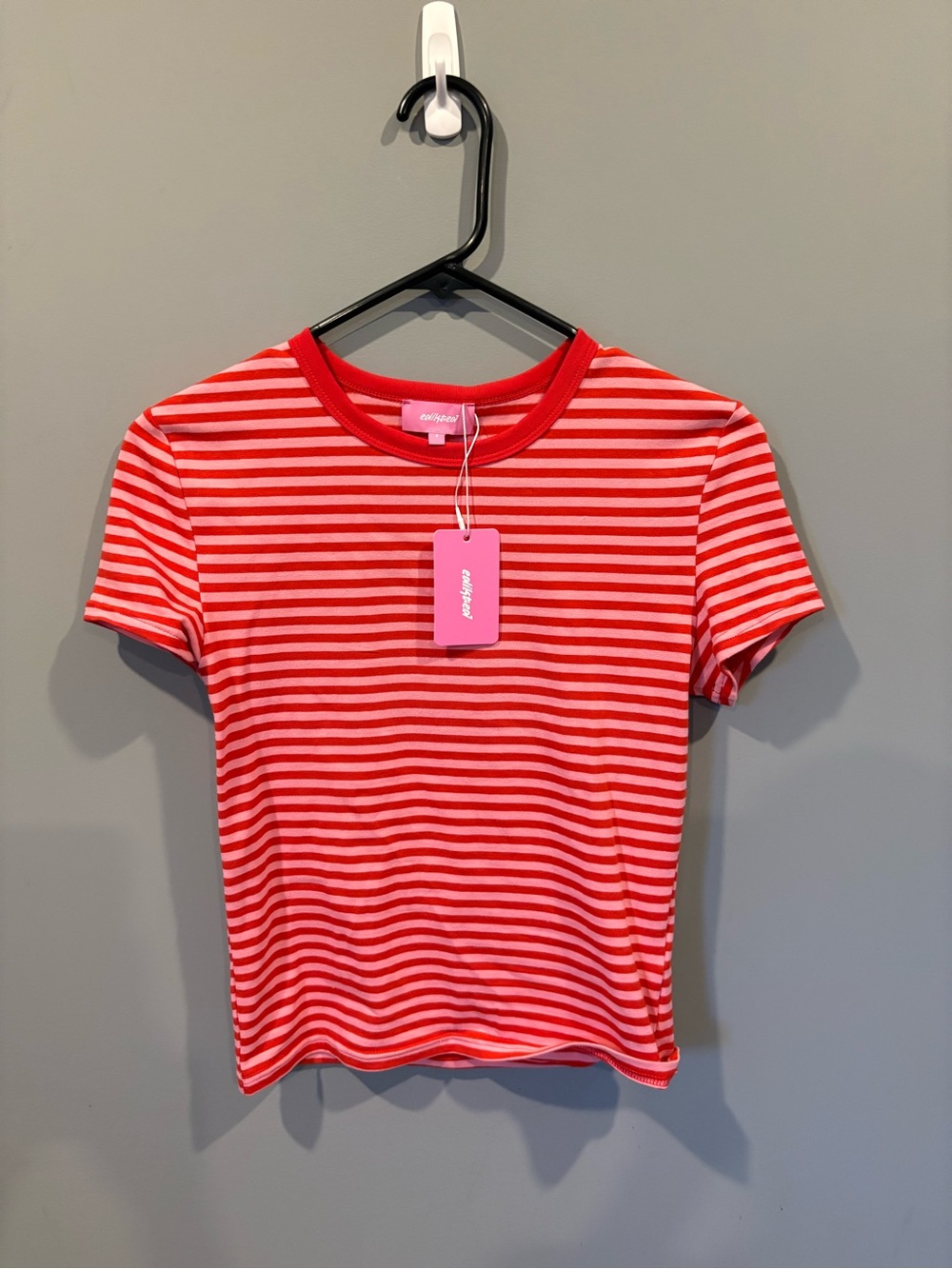 Edikted Red and White Striped Short Sleeve Tee
